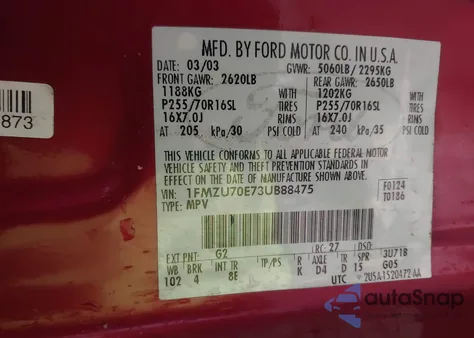 2003 Ford Explorer Sport z USA, uszkodzony, nr VIN 1FMZU70E73UB88475